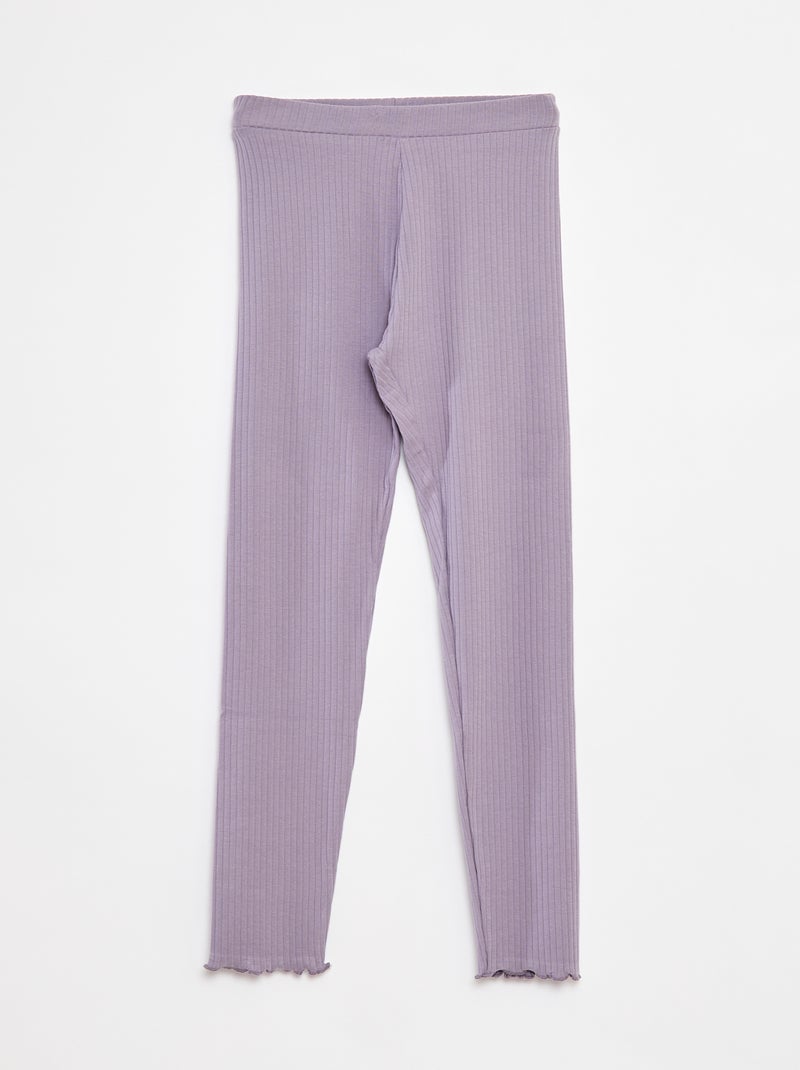 Leggings lunghi a coste tinta unita Viola - Kiabi