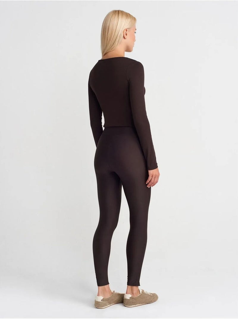 Leggings skinny a vita alta con dettaglio zip dilvin Marrone cioccolato - Kiabi