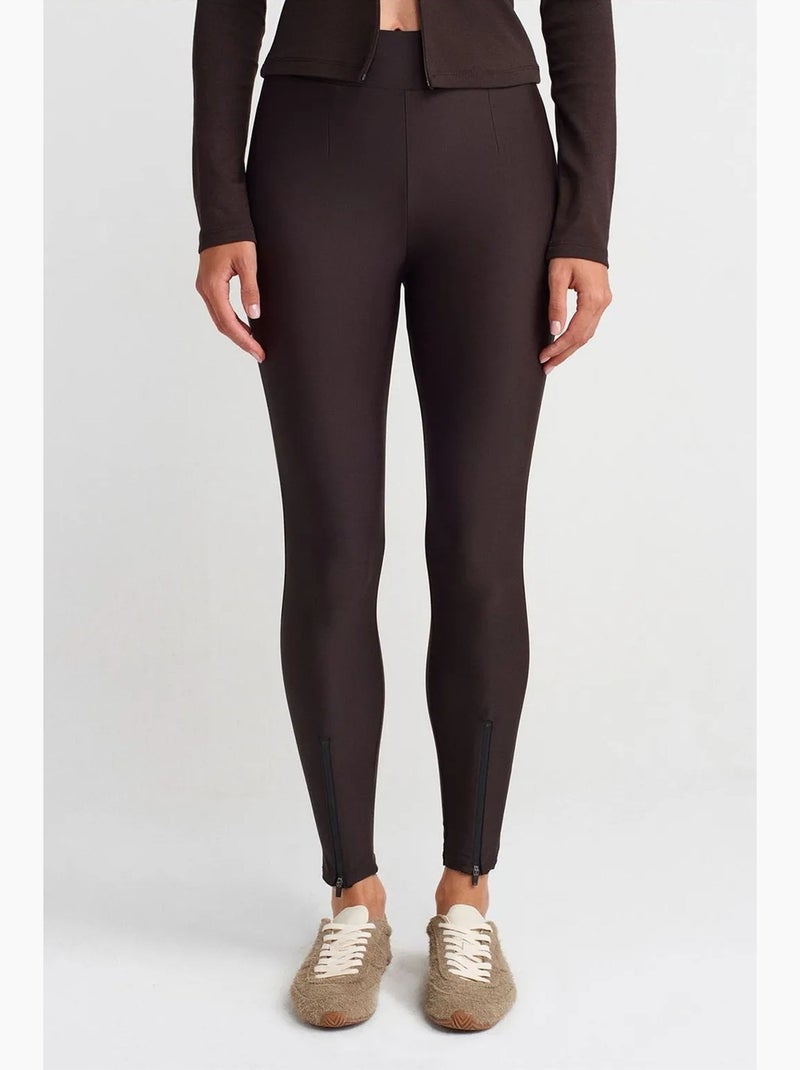 Leggings skinny a vita alta con dettaglio zip dilvin Marrone cioccolato - Kiabi