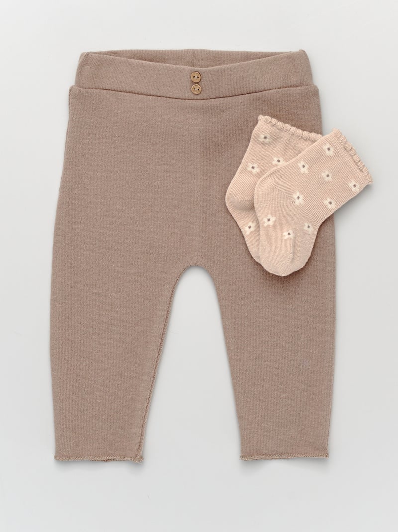 Leggings tinta unita + calzini con motivo stampato fiore - Kiabi