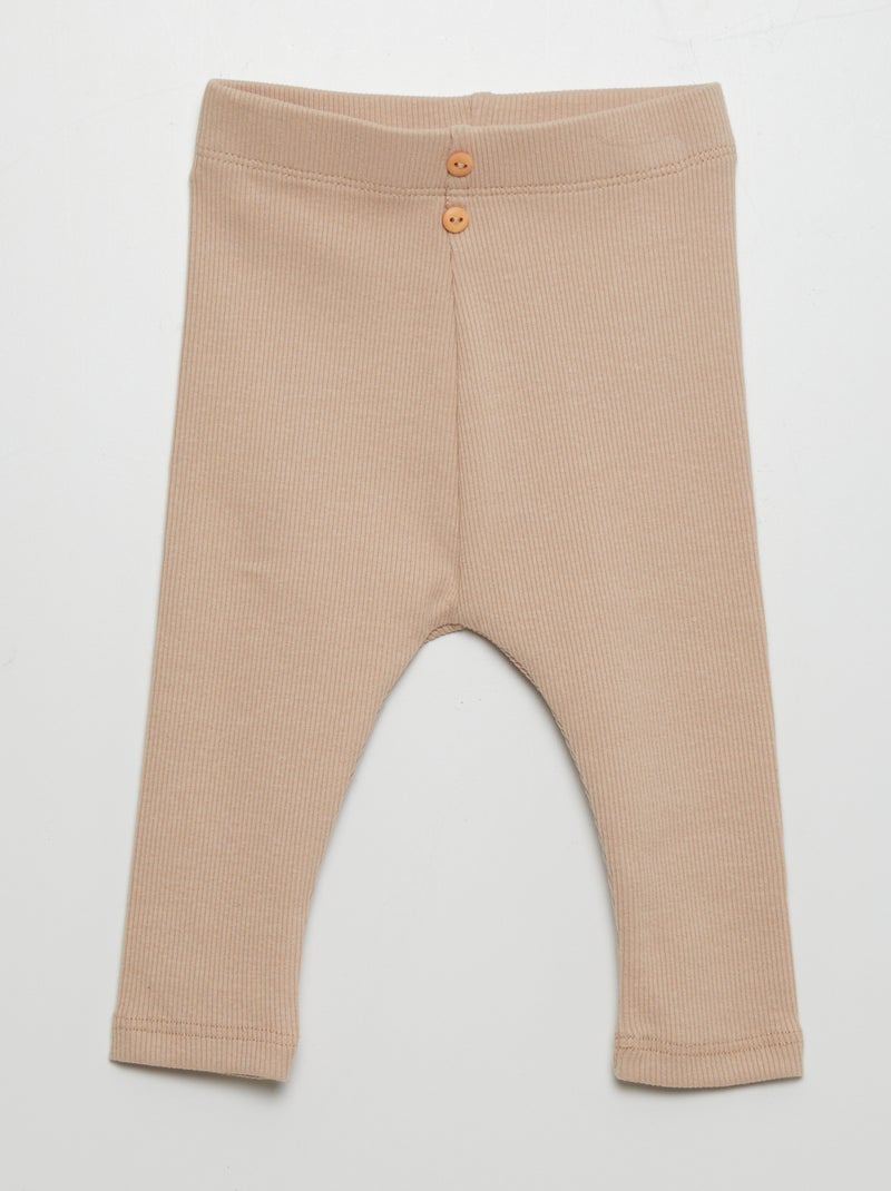 Leggings tinta unita in maglia a coste BEIGE - Kiabi