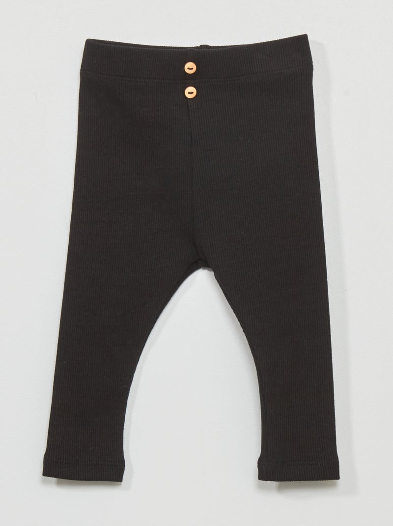 Leggings tinta unita in maglia a coste nero - Kiabi