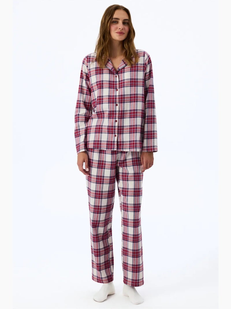Leila pigiama a quadri con camicia e pantaloni a maniche lunghe penti Bianco Rosso Blu - Kiabi