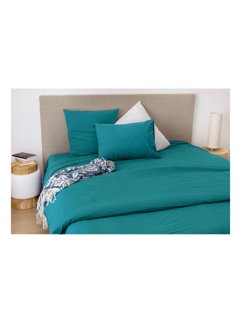 Lenzuolo a pieghe in cotone lavato Oekotex Blu pavone - Kiabi