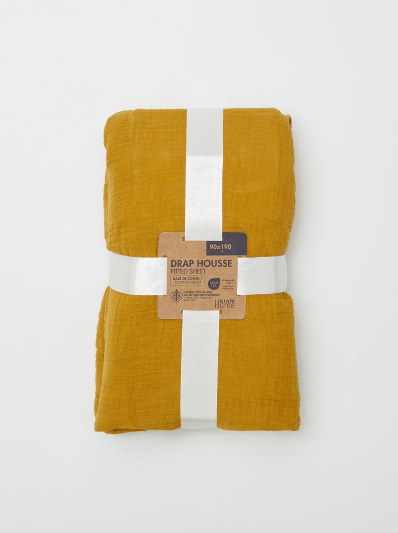 Lenzuolo con angoli 1 piazza (90x190 cm) in doppia garza di cotone - Kiabi Home GIALLO - Kiabi