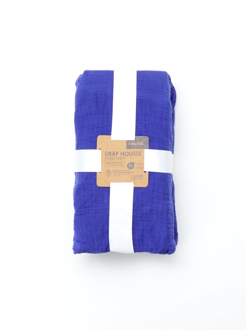 Lenzuolo con angoli 2 piazze (140 x 200) in doppia garza di cotone - Kiabi Home BLU - Kiabi