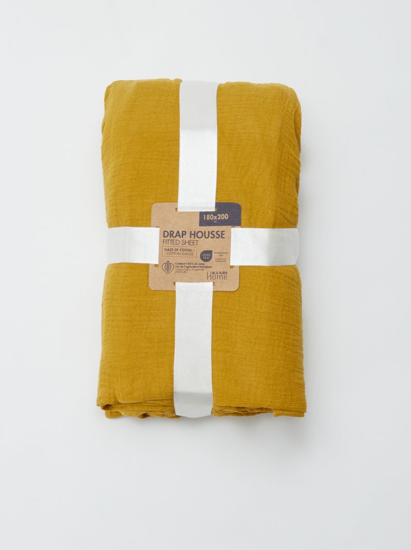 Lenzuolo con angoli 2 piazze (180 x 200 cm) in doppia garza di cotone - Kiabi Home GIALLO - Kiabi