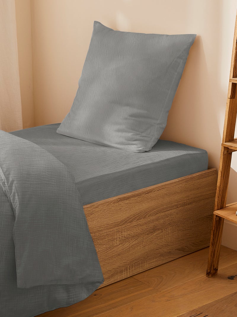 Lenzuolo con angoli 2 piazze (180 x 200 cm) in doppia garza di cotone - Kiabi Home GRIGIO - Kiabi