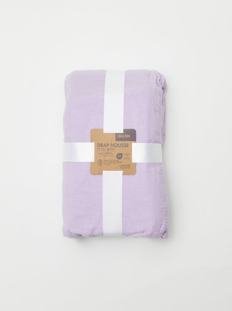 Lenzuolo con angoli 2 piazze (180 x 200 cm) in doppia garza di cotone - Kiabi Home VIOLA - Kiabi