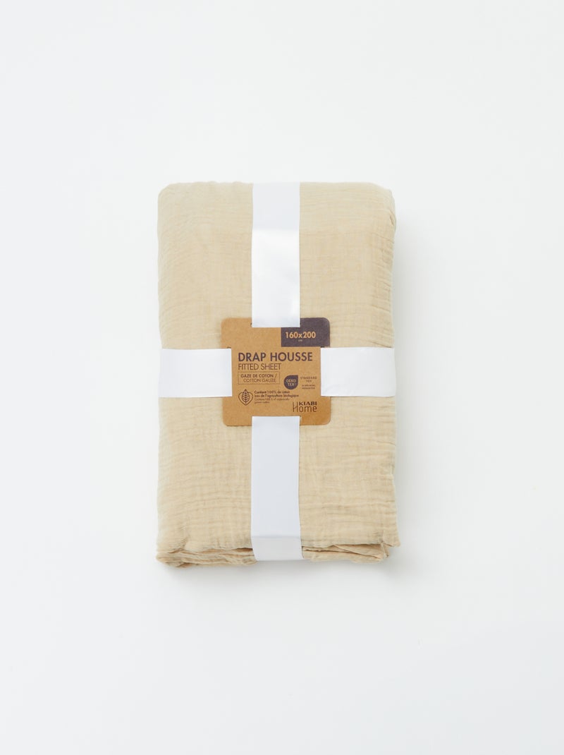 Lenzuolo con angoli in garza di cotone (160 x 200 cm) - Kiabi Home BEIGE - Kiabi