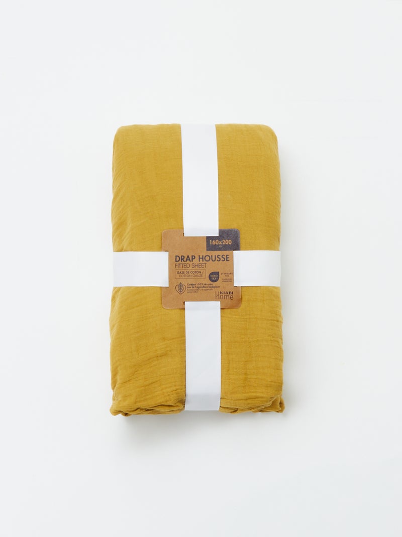 Lenzuolo con angoli in garza di cotone (160 x 200 cm) - Kiabi Home GIALLO - Kiabi
