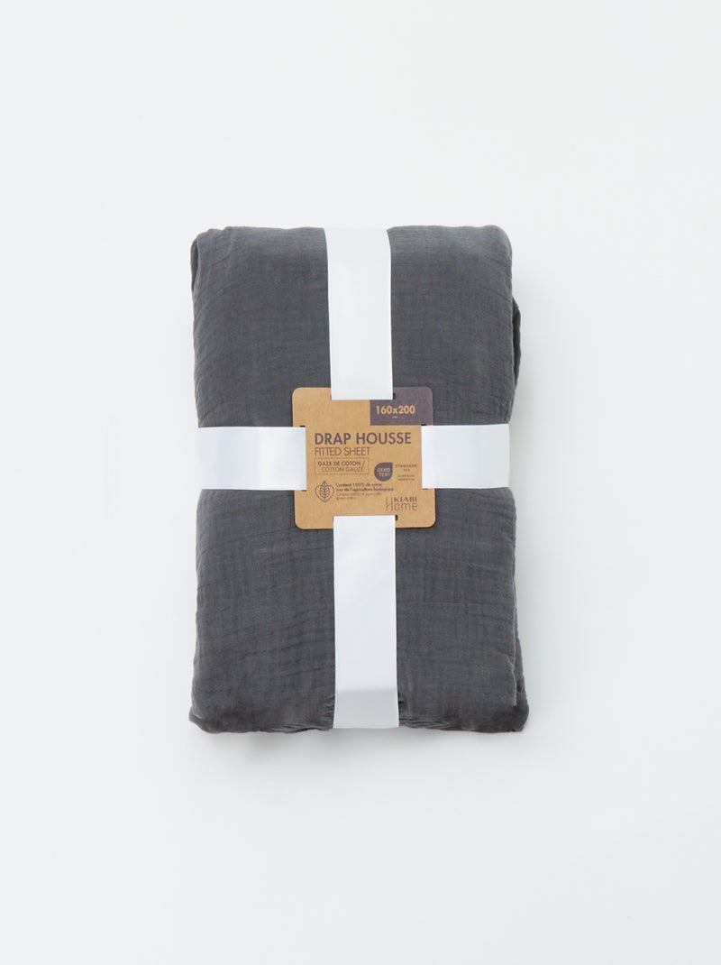 Lenzuolo con angoli in garza di cotone (160 x 200 cm) - Kiabi Home GRIGIO - Kiabi