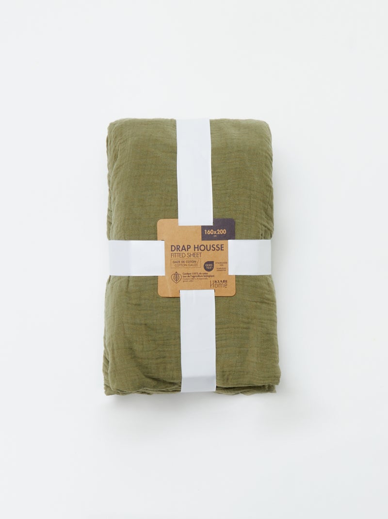 Lenzuolo con angoli in garza di cotone (160 x 200 cm) - Kiabi Home VERDE - Kiabi
