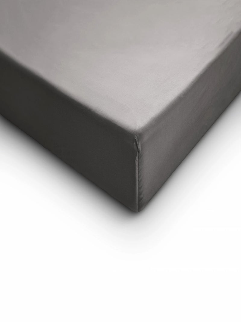 Lenzuolo con angoli in raso di cotone grigio argento Grigio - Kiabi