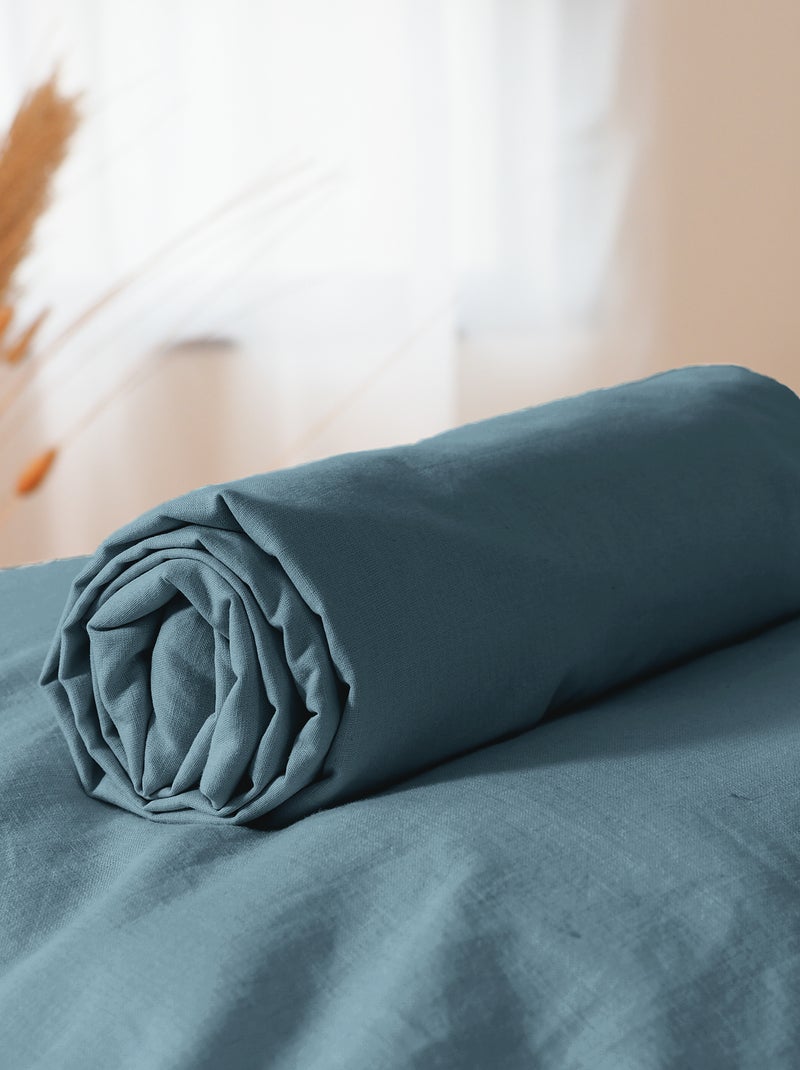 Lenzuolo con angoli in tinta unita in cotone lavato blu marine - Kiabi