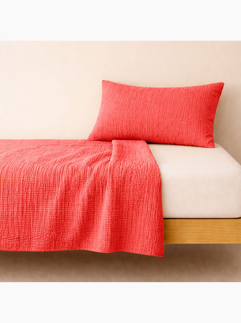 Lenzuolo Piano in cotone biologico fragola Rosso - Kiabi