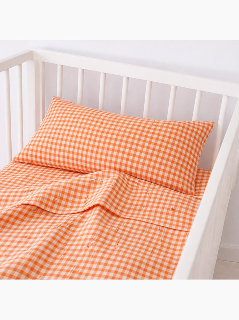 Lenzuolo Piano in cotone biologico vichy Arancione - Kiabi