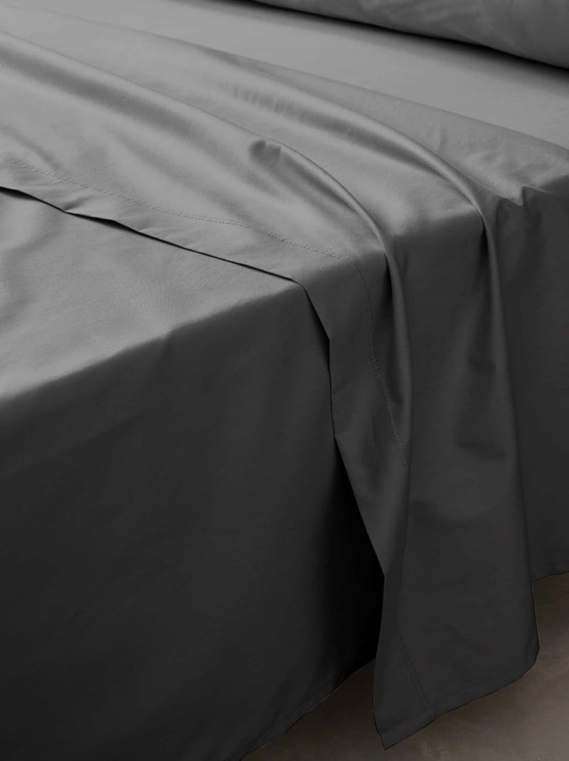 Lenzuolo piatto in percalle di cotone LIA PROMO LINGE Grigio antracite - Kiabi