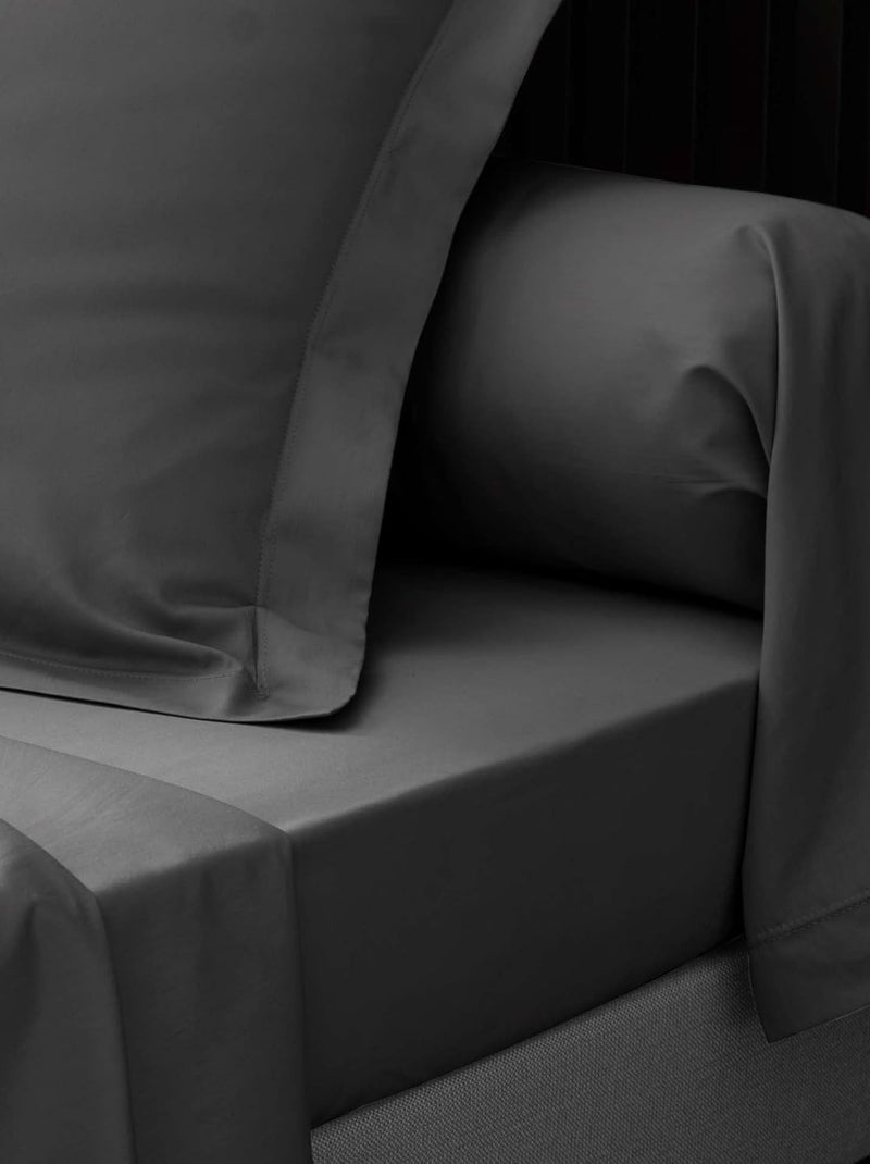 Lenzuolo piatto in percalle di cotone LIA PROMO LINGE Grigio antracite - Kiabi