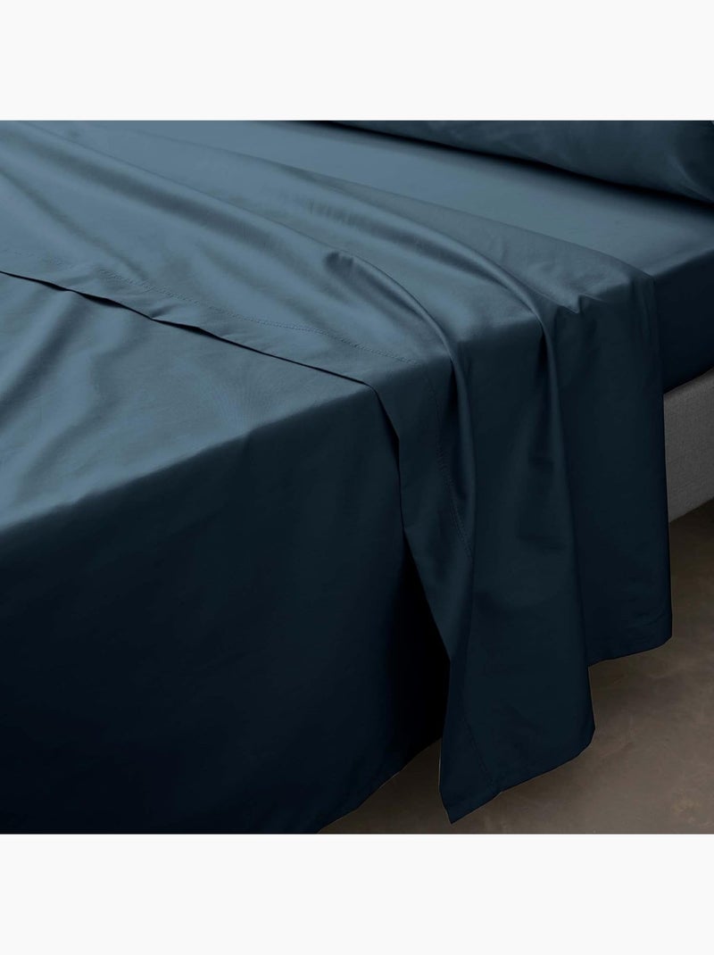 Lenzuolo piatto in percalle di cotone PERCALINE Douceur d'Intérieur Blu notte - Kiabi
