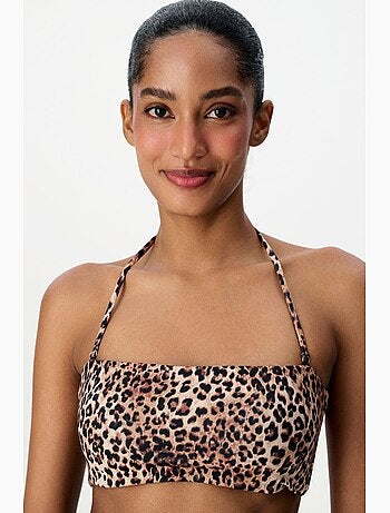 Leo top bikini senza spalline con stampa leopardata penti