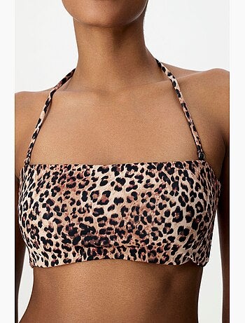 Leo top bikini senza spalline con stampa leopardata penti
