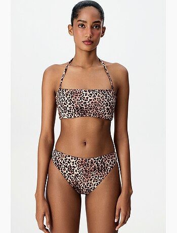 Leo top bikini senza spalline con stampa leopardata penti