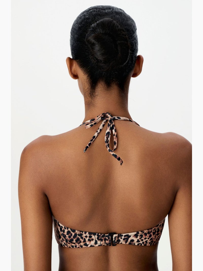Leo top bikini senza spalline con stampa leopardata penti Grège - Kiabi