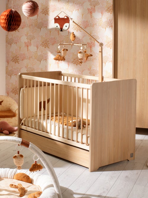 Lettino 120 x 60 con testiere arrotondate in legno con decoro in rovere - SAUTHON - Kiabi