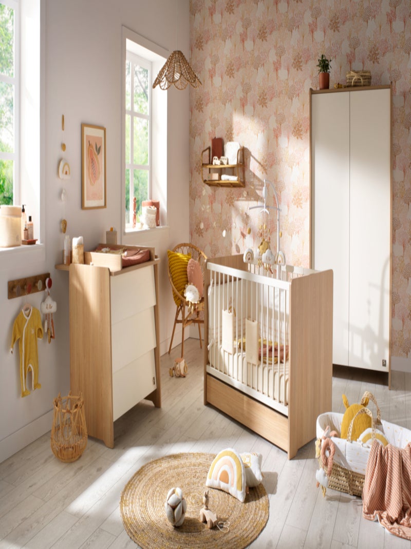 Lettino 120 x 60 con testiere arrotondate in legno decorato in rovere - SAUTHON Beige - Kiabi