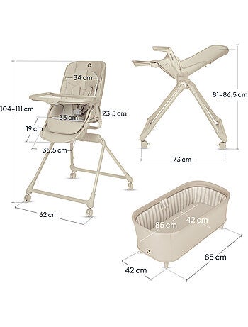 Lettino 3 in 1 LIONELO Maddie Set - Evolutivo - Seggiolone - Pieghevole - Fino a 15 kg - 4 ruote