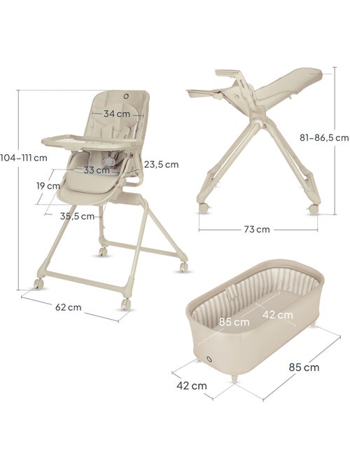 Lettino 3 in 1 LIONELO Maddie Set - Evolutivo - Seggiolone - Pieghevole - Fino a 15 kg - 4 ruote - Kiabi