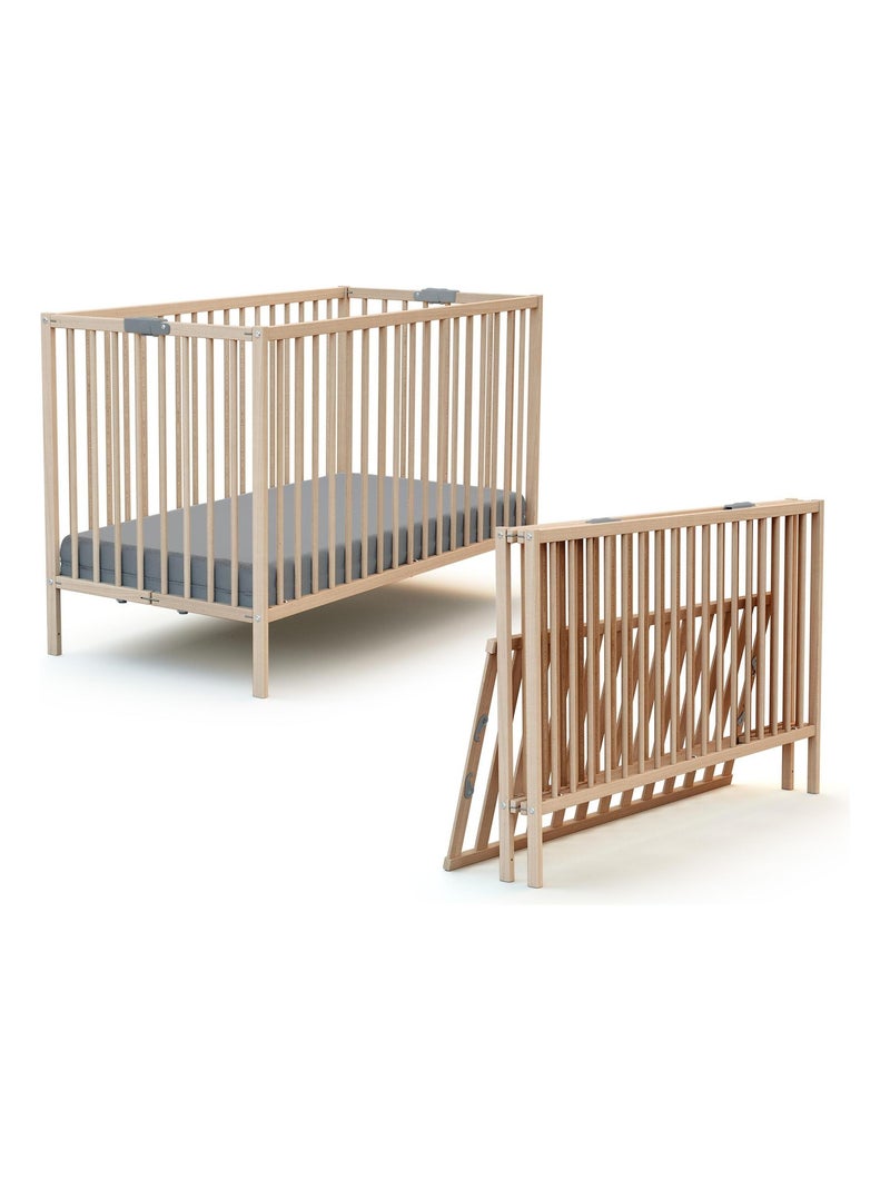 Lettino bambini pieghevole con materasso legno FLEX Marrone nocciola - Kiabi