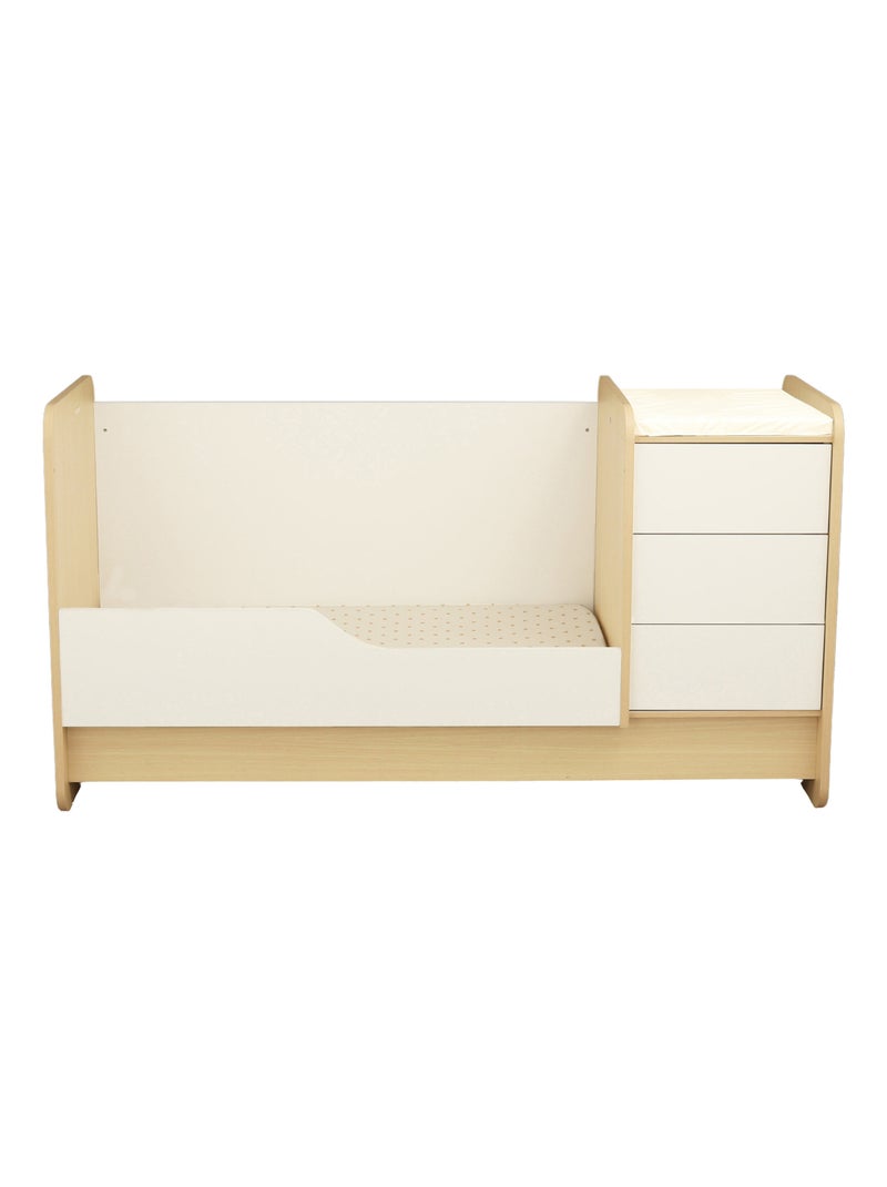 Lettino combinato 140x70 trasformabile in letto 90x190 con cassettiera fasciatoio a 3 - SAUTHON Beige/Bianco - Kiabi