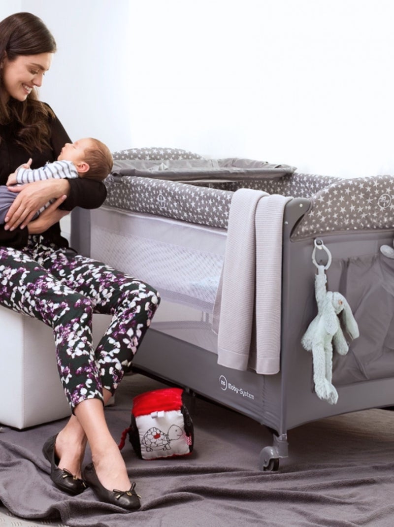 Lettino da viaggio 2 in 1 con box e fasciatoio per bambini Grigio - Kiabi