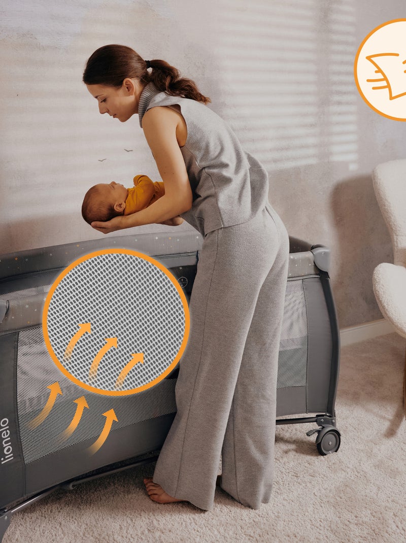 Lettino da viaggio 2 in 1 LIONELO Stefi Plus - Box per bambini - Materasso ad alta densità - Ruote - Beige - Kiabi
