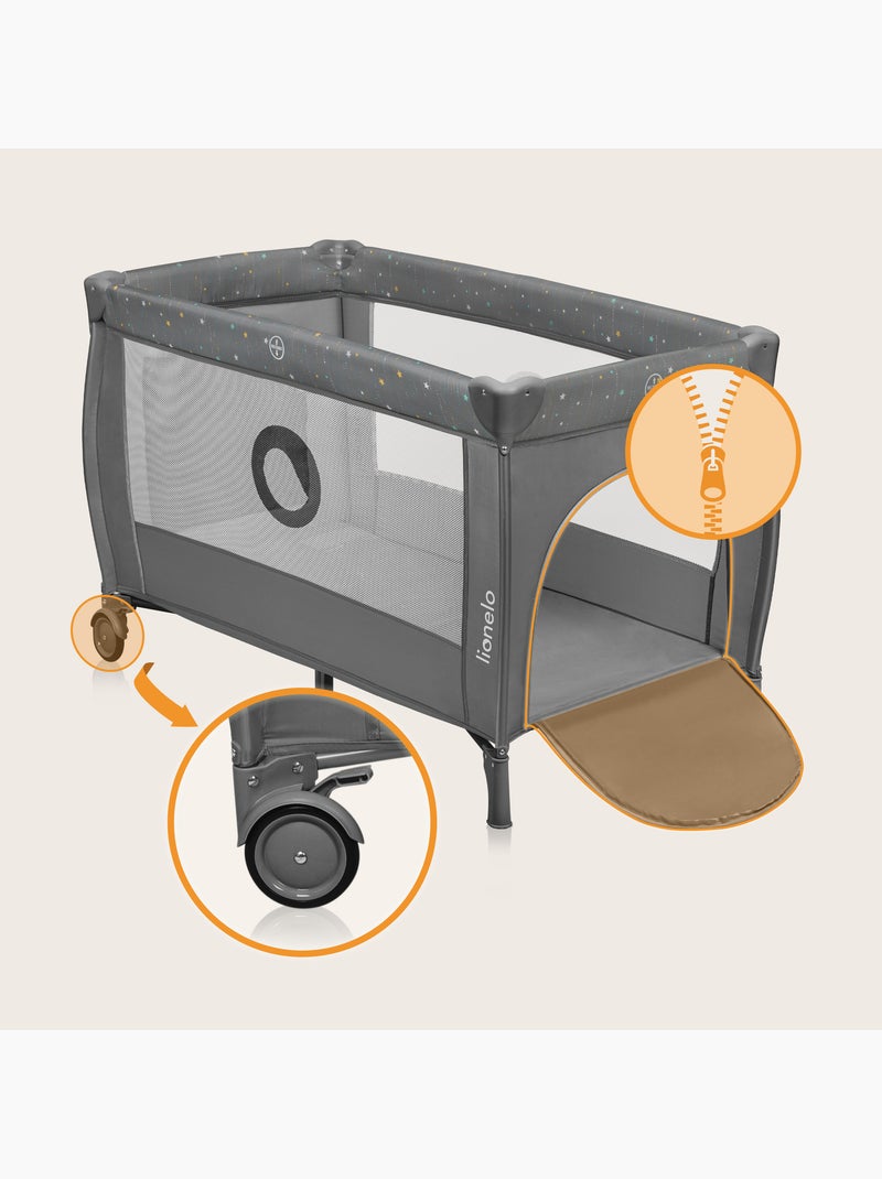 Lettino da viaggio 2 in 1 LIONELO Stefi Plus - Box per bambini - Materasso ad alta densità - Ruote - Grigio - Kiabi