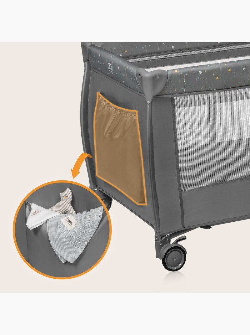 Lettino da viaggio 2 in 1 LIONELO Stefi Plus - Box per bambini - Materasso ad alta densità - Ruote - Grigio - Kiabi