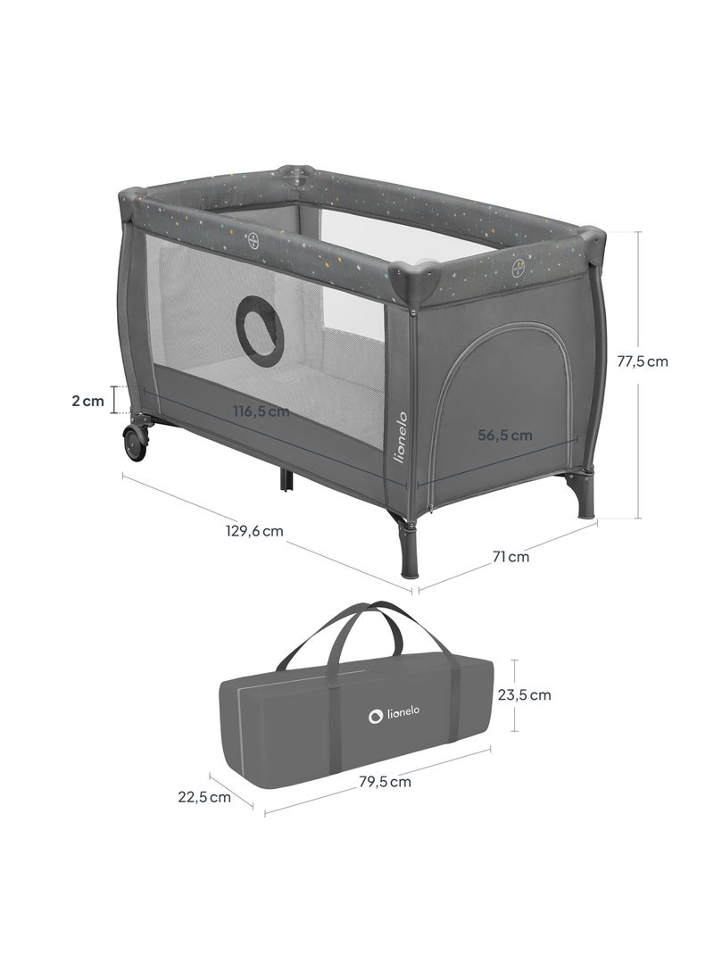 Lettino da viaggio 2 in 1 LIONELO Stefi Plus - Box per bambini - Materasso ad alta densità - Ruote - Grigio - Kiabi