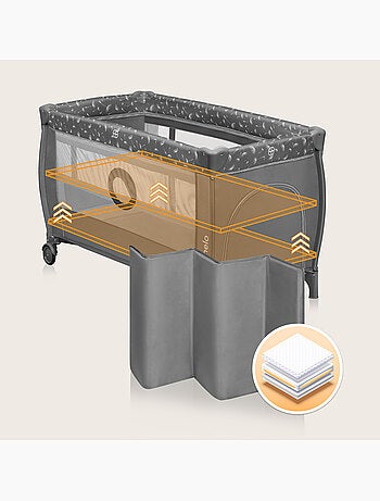 Lettino da viaggio 3 in 1 LIONELO Stefi Plus - Box per bambini - Materasso ad alta densità - Ruote -