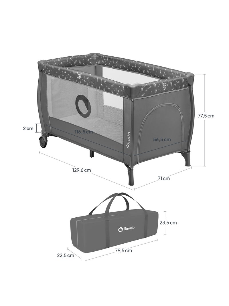 Lettino da viaggio 2 in 1 LIONELO Stefi Plus - Box per bambini - Materasso ad alta densità - Ruote - Grigio scuro - Kiabi