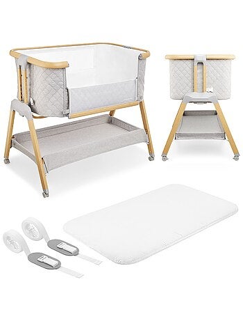 Lettino da viaggio 3 in 1 co-sleeping regolabile 7 altezze con materasso 3 cm e ruote bloccabili