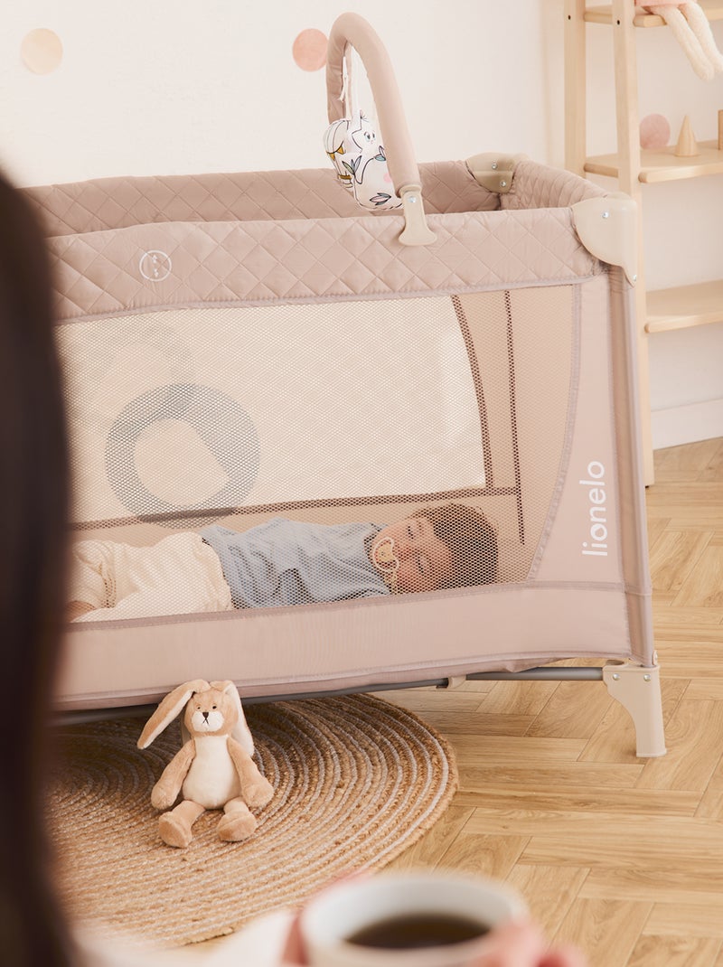 Lettino da viaggio 3 in 1 LIONELO Flower - Box per bambini - 0-36 mesi - Chiusura rapida - Ruote Beige - Kiabi