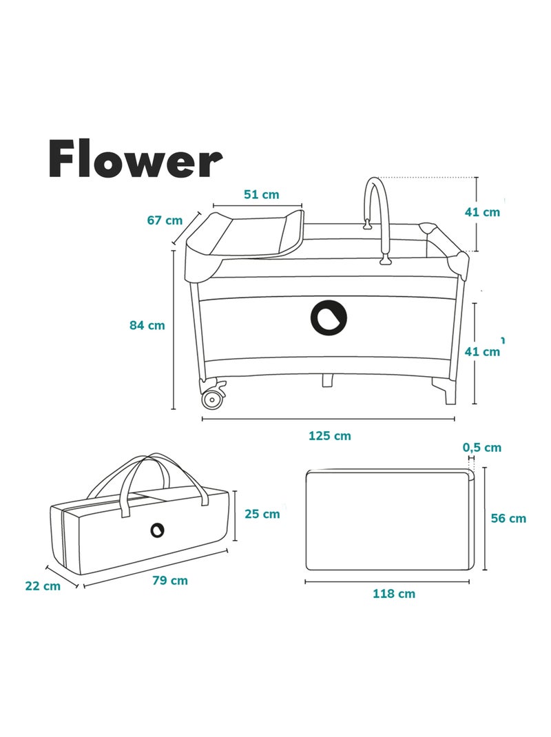 Lettino da viaggio 3 in 1 LIONELO Flower - Box per bambini - 0-36 mesi - Chiusura rapida - Ruote Beige - Kiabi