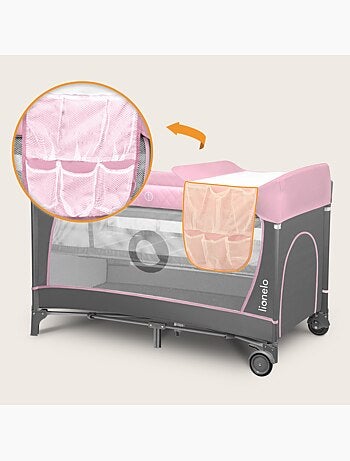 Lettino da viaggio 3 in 1 LIONELO Flower - Box per bambini - 0-36 mesi - Chiusura rapida - Ruote