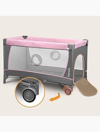 Lettino da viaggio 3 in 1 LIONELO Flower - Box per bambini - 0-36 mesi - Chiusura rapida - Ruote