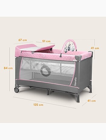 Lettino da viaggio 3 in 1 LIONELO Flower - Box per bambini - 0-36 mesi - Chiusura rapida - Ruote