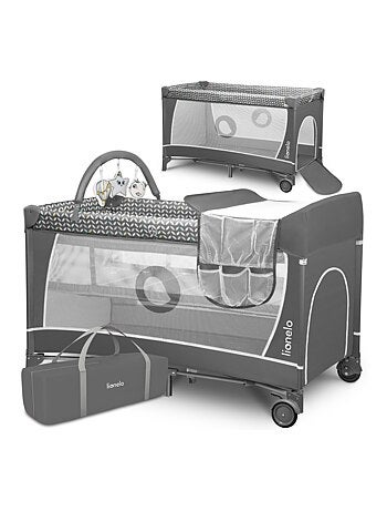 Lettino da viaggio 3 in 1 LIONELO Flower - Box per bambini - 0-36 mesi - Chiusura rapida - Ruote