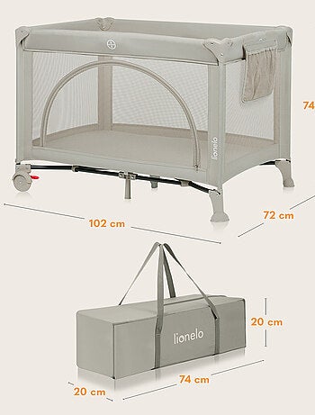 Lettino da viaggio 3 in 1 LIONELO Laura - Box per bambini - Materasso ad alta densità - Ruote - 0-36
