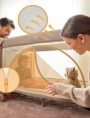 Lettino da viaggio 3 in 1 LIONELO Laura - Box per bambini - Materasso ad alta densità - Ruote - 0-36